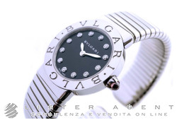 BULGARI Bulgari-Bulgari Tubogas Medium size en acier Noir avec diamants Ref. BBL262TBSS/12.M-102145. NEUF!
