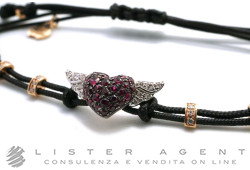 PIPPO PEREZ bracelet Coeur avec ailes en or rosé 18Kt avec diamants ct 0,13 et rubis ct 0,34 Ref. B636RUD.S. NEUF!