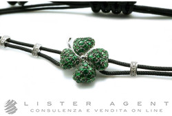 PIPPO PEREZ bracelet Tréfle à quatre Feuilles en or blanc 18Kt avec diamants ct 0,05 et tsavorite ct 0,82 Ref. B824GV.M. NEUF!