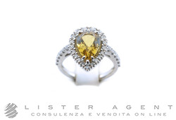 ANELLO in oro bianco 18Kt con diamanti ct 0.53 G Vs e tormalina taglio goccia ct 2.14 Misura 13. NUOVO!