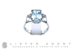TICCHI anello in oro bianco 18Kt con diamanti ct 0.06 e acquamarina ct 1.67 Ref. A800808. NUOVO!