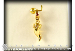 Pendentif PASQUALE BRUNI Cornetto en or jaune 18Kt et diamants ct 0,02 avec ct rubis 0,06 Ref. 12939G. NEUF!