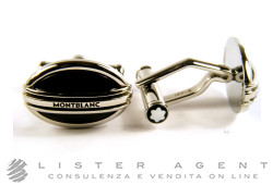 Boutons de manchette MONTBLANC en acier et onyx Ref. 105873. NEUF!