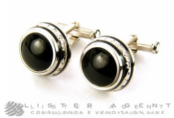 Boutons de manchette MONTBLANC Collection Classic Round 3 Anelli en acier et onyx Ref. 104497. NEUF!