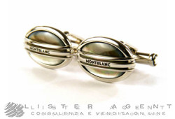 Boutons de manchette MONTBLANC Collection Classique Ovale 3 Anelli en acier et nacre grise Réf. 107048. NEUF!