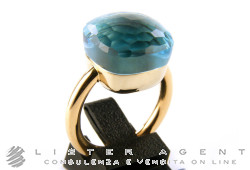 POMELLATO bague Nudo Assoluto en or rose et blanc 18Kt avec topaze bleu clair Taille 14 Ref. AB704MO6OY. NEUF!