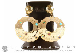 CHANTECLER boucles d'oreilles en or jaune 9Kt avec diamants, rubis, saphirs et turquoise Ref. 30374. NEUF !