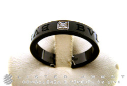 BULGARI Bague Bulgari-Bulgari en céramique noire avec diamant Taille 20 Ref. AN856655. NEUF!
