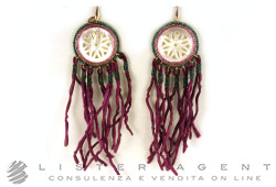 Boucles d'oreilles FATI GIOIELLI Style indien en métal avec nacre, pierres naturelles et tissu violet Ref. BO125. NEUF!