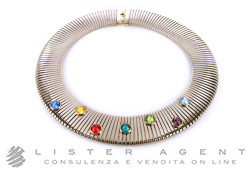 COLLIER Tubogas en argent 925 et strass coloris Ref. GROS. NEUF!