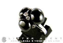 POMELLATO bague Capri en or blanc 18Kt avec céramique noire et diamants ct 0,17 Taille 12 Ref. AB605B9CN. NEUF!