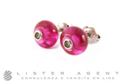 ULTIMA EDIZIONE boucles d'oreilles en argent 925 avec pâte de verre fuchsia et zircons Ref OA6005. NEUF!