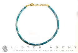 COLLIER en métal plaqué or jaune et cuir bleu Ref CLVARIO. NEUF!