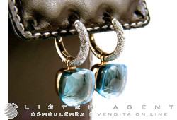 POMELLATO boucles d'oreilles Nudo en or rose et blanc 18Kt avec diamants et topaze bleue Ref. OB401B9O6OY. NEUF!