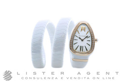 BULGARI montre Serpenti Spiga en céramique blanche avec or rose 18Kt et diamants Ref. 102886. NEUF!