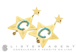 BOUCLES D'OREILLES Etoiles et Lettre C en métal plaqué or jaune à pierres bleues Ref. BOORLET20. NEUF!