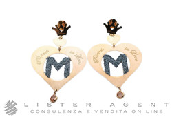 BOUCLES D'OREILLES Princess in Love avec coeurs et de la lettre M en métal plaqué or rosé et paillettes Ref. BOORLET20. NEUF!