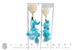 CORA BIJOUX boucles d'oreilles en métal laminé or jaune et pierres bleues Ref. PT307. NEUF!