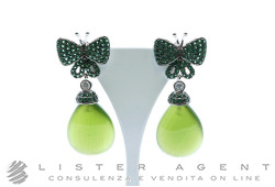 ORECCHINI Farfalle in argento 925 con zirconi verdi e pietre naturali verdi Ref. OA06733. NUOVI!