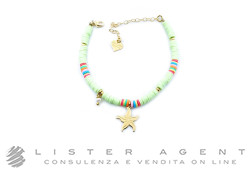 GLAM STYLE bracelet de cheville vert pastel avec étoile de mer en métal plaqué or rose Ref. BR249. NEUF!