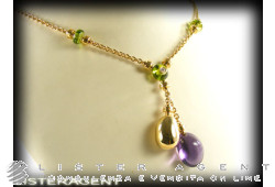 BULGARI collier en or jaune 18Kt avec diamant, améthyste et peridote Ref. CL855778. NEUF!