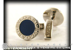 BULGARI Boutons de manchette en argent 925 et anamel bleu Réf. GM854164. NEUF!