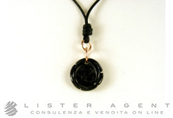 Collier KIDULT avec pendentif Fleur en onyx et or rose 9Kt Ref 147373. NEUF!