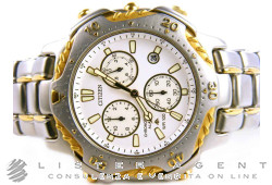 CITIZEN Chrono Alarm en acier bicolore blanc. NEUF!