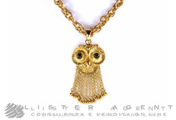 Collier JUST CAVALLI Chouette en métal plaqué or jaune et pierres naturelles Ref. SCCK04. NEUF!