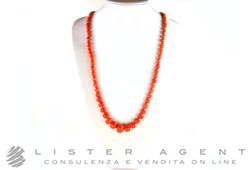 COLLIER filo en corail naturel facetté da mm 7,20 a mm 16,70 et clip antique en or rose 14Kt. UTILISÉ!