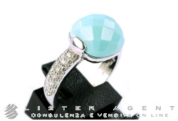 ZOCCAI bague en or blanc 18Kt avec diamants ct 0,24 et turquoise Taille 15 Ref. ZGAN0484BBTUL. NEUF!