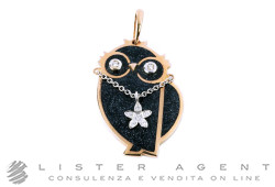 MADAME pendentif Hibou en or rosé et blanc 18Kt avec diamants ct 0.06 et émail Ref. P09/170N-G. NEUF!