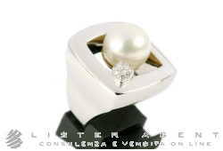 CHIMENTO bague Solo Mio en or blanc 18Kt avec diamants ct 0,15 et perle australienne 10,50 mm taille 10. NEUF!