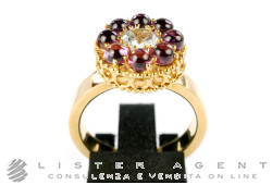 NANIS bague Notredame en or jaune 18Kt avec rhodolite et topaze bleue Taille 15 Ref. AH17-560. NEUF!