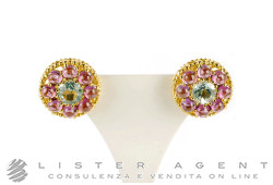 NANIS boucles d'oreilles Notredame en or jaune 18Kt avec rhodolite et topaze bleue Ref. OA5-560. NEUF!