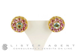 NANIS boucles d'oreilles Notredame en or jaune 18Kt avec rhodolite et topaze bleue Ref. OA5-560. NEUF!