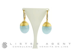 NANIS boucles d'oreilles Dancing in the rain en or jaune 18Kt avec diamants ct 0,35 et aigue-marine Ref. OS8-575. NEUF!