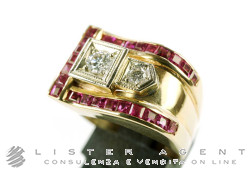 BAGUE Vintage en or rosé 18Kt avec diamants ct 0.25 et rubis ct 0.77 Taille 17.50. NEUF!