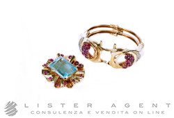TRABERT & HOEFFER bracelet et broche Reflection en or rosé 18Kt avec diamants, rubis et topaze bleue. D'OCCASION!