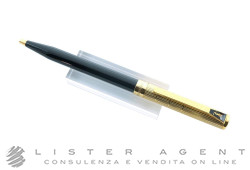 YVES SAINT LAURENT stylo bille en acier plaqué or jaune à décor Godron vertical et laque noire Ref. Y1112427. NEUF!