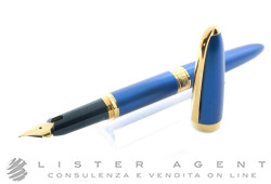 YVES SAINT LAURENT stylo plume en acier plaqué or et laque bleue Ref. Y1132422. NEUF!