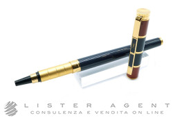 YVES SAINT LAURENT stylo roller en acier plaqué or laqué bleu et marron. NEUF!