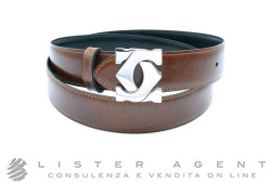 CARTIER ceinture en cuir marron et noir avec boucle en acier Ref. L5000088. NEUF!