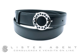 CARTIER ceinture panthère en cuir noir avec boucle en acier et émail noir Ref. L5000112. NEUF!