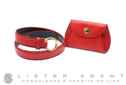 CARTIER ceinture Panthère en cuir rouge avec boucle plaquée or et sac ceinture en cuir rouge Ref. L5000038. NEUF!