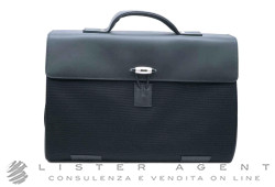 MONTBLANC Nightflight cartella a doppio soffietto in pelle e tessuto nero Ref. 8772. NUOVA!