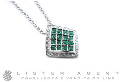 B&C GIOIELLI collana in oro bianco 18Kt con diamanti ct 0.33 e smeraldi ct 0.50. NUOVA!