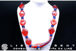 PAMURRINA collier long en verre de Murano bleu et rouge avec résine rouge. NEUF!