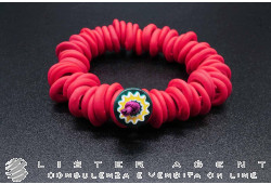 PAMURRINA bracelet élastique en verre de Murano rouge satiné. NEUF!