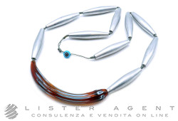 PAMURRINA collana in alluminio e vetro di Murano marrone trasparente. NUOVA!